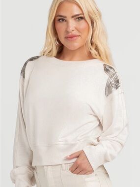 Cream Embellished Shoulder Sweatshirt